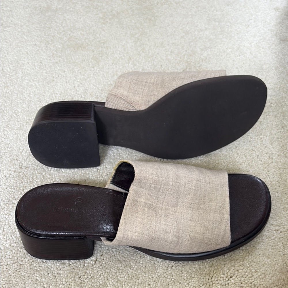Etienne Aigner Cream and Black Mules with Classic Design